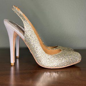 Badgley Mischka Silver/Gold Glitter Slingback Heels
